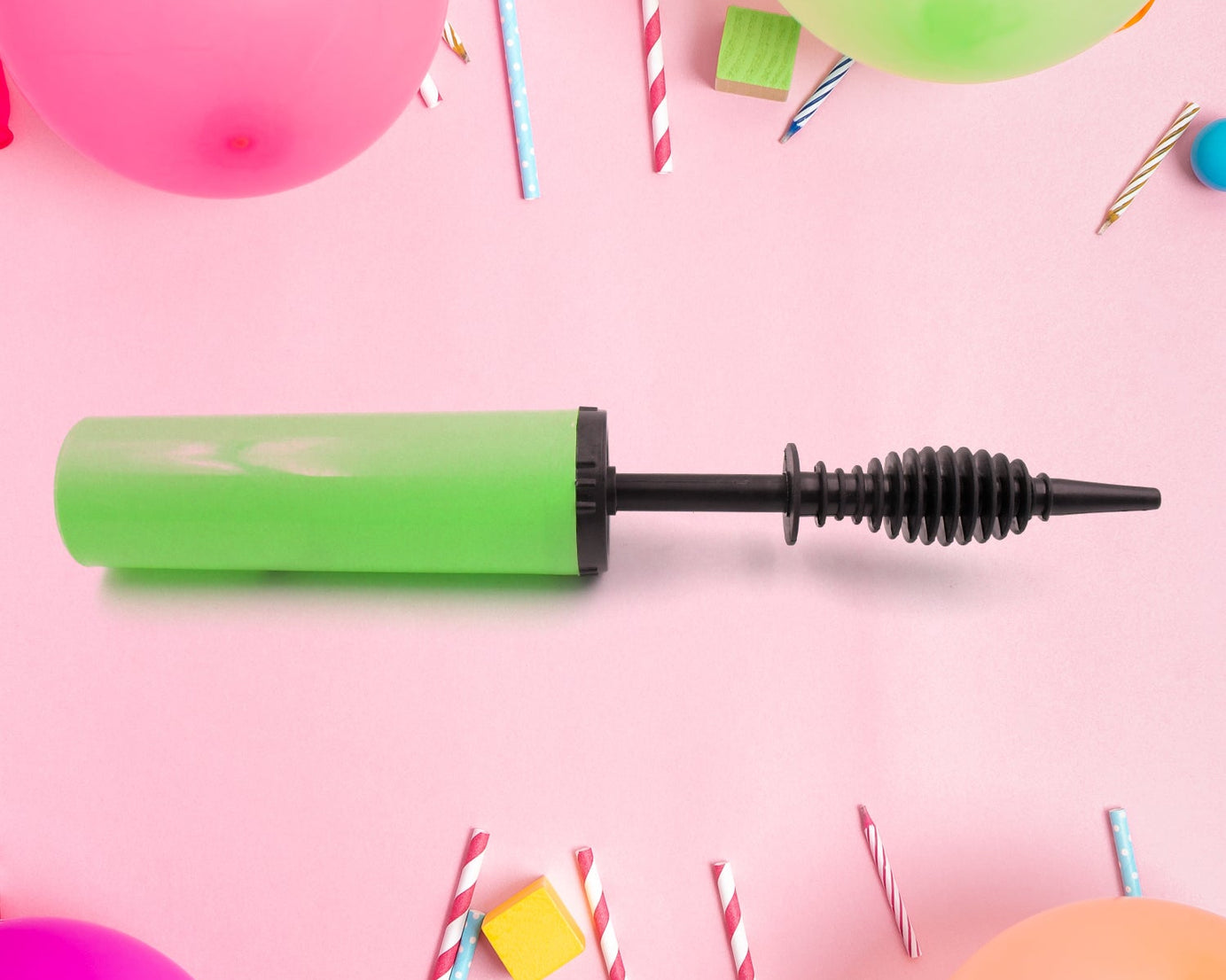 Foil balloon and inflatable toy pump.