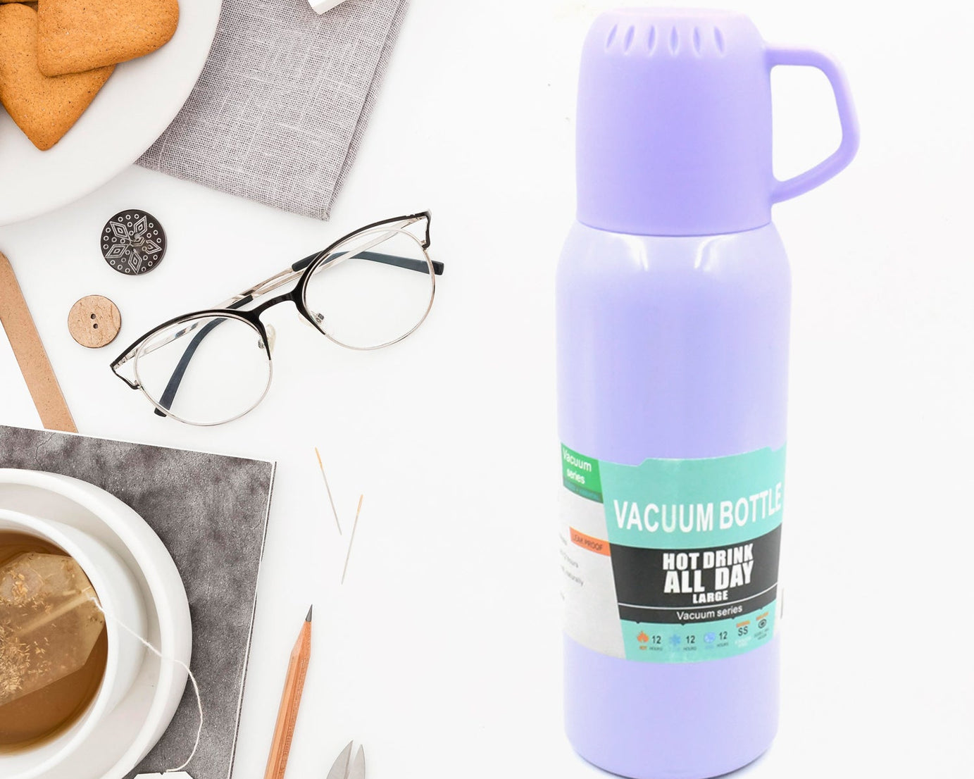 Vacuum Flask Set Stainless Steel Thermos With 3 Cup Creative Gift Set With Cover Handle Portable Car Water Bottle Set (Approx 500ml)