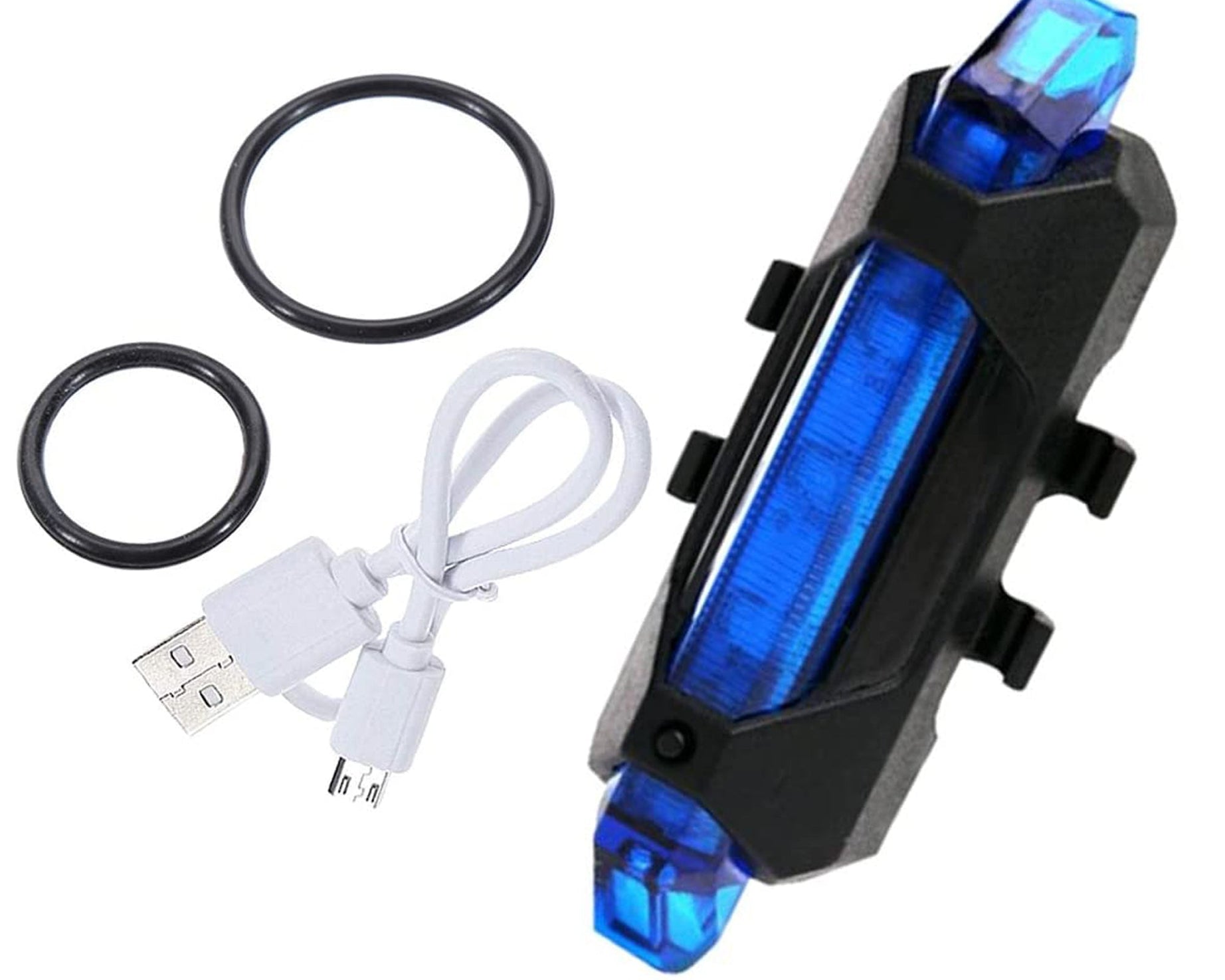 Rechargeable blue LED front light for bicycles, waterproof.