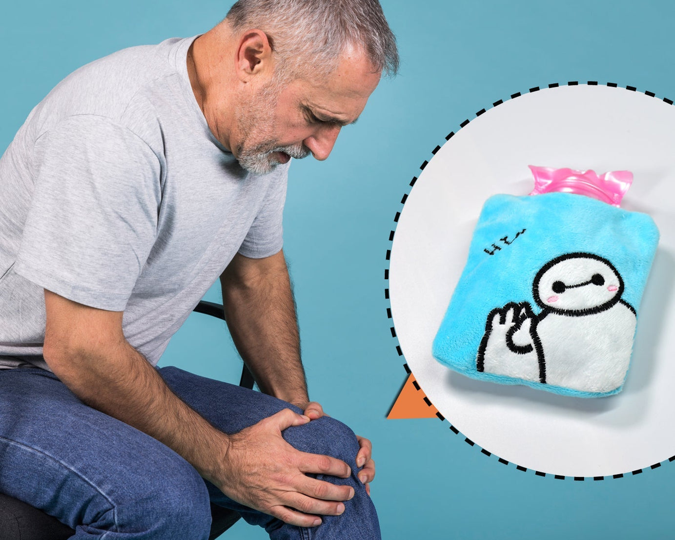 Blue Baymax Small Hot Water Bag with Cover for Pain Relief