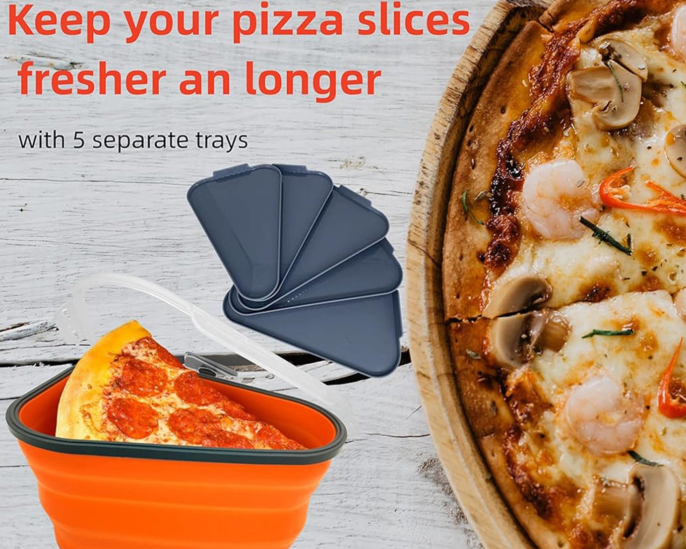 Reusable Pizza Storage Containers with 5 Microwavable Serving Trays, Silicone Container Expandable & Adjustable for Packing Pizza at home / outdoor