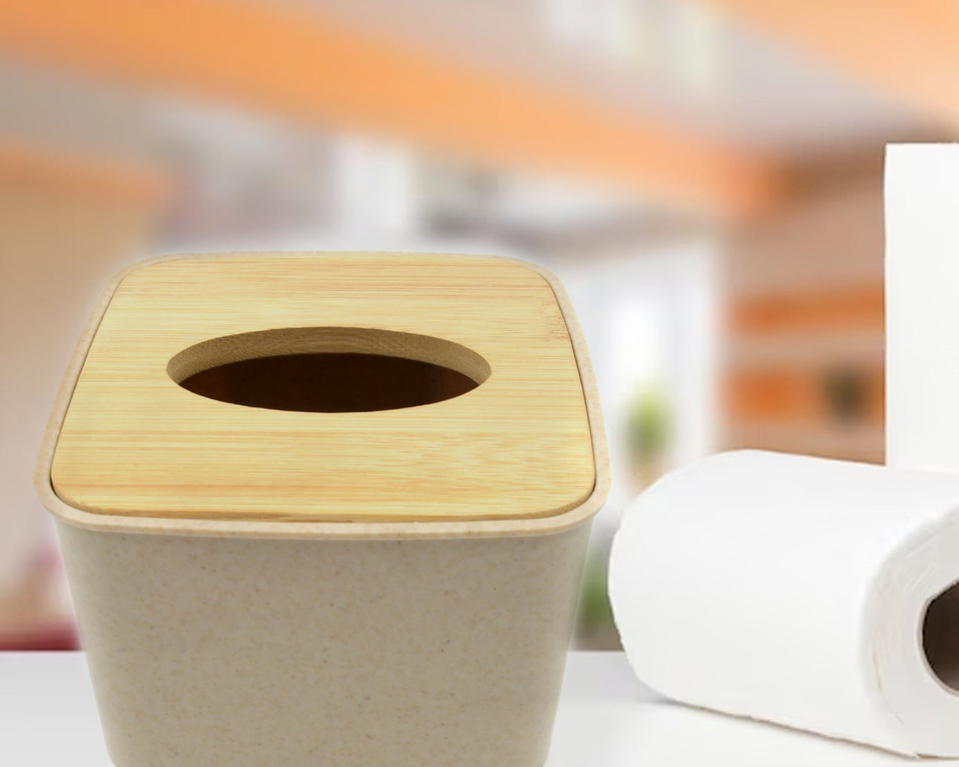 Tissue Box Desktop Stand Bamboo Tissue Cover Box Rectangular Paper Towel Holder Removable Tissue Dispenser for Bathroom Vanity Countertop Bedroom Car Holder Paper Towels Dispenser (1 Pc )