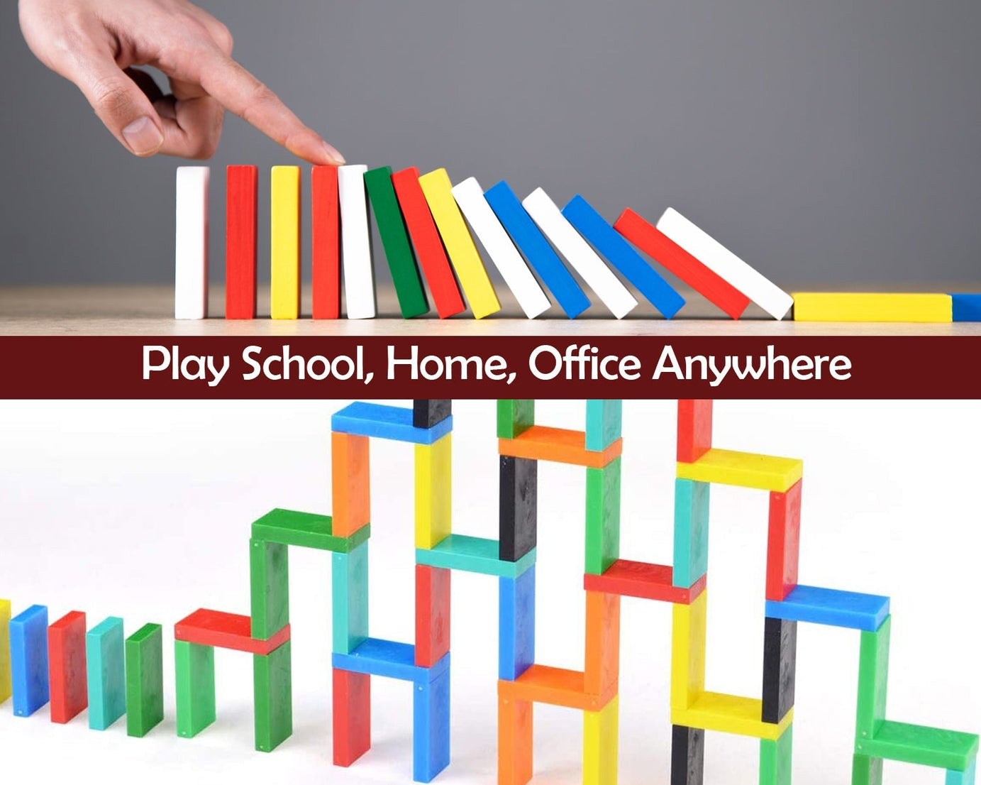 Close-up of colorful domino blocks stacked