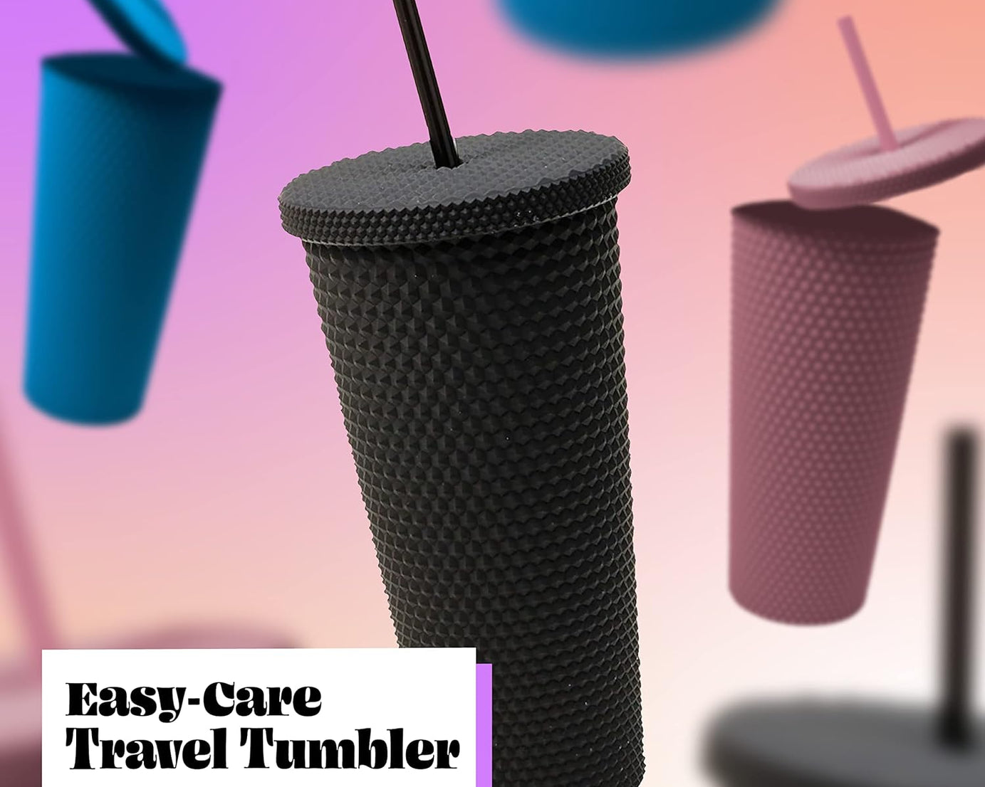 0304 Cup with Straw Reusable Matte Studded Tumbler with Leak Proof Lid Water Cup Travel Mug Coffee Ice Water Bottle Double Walled Insulated Tumbler BPA Free (1 Pc / Mix Color)
