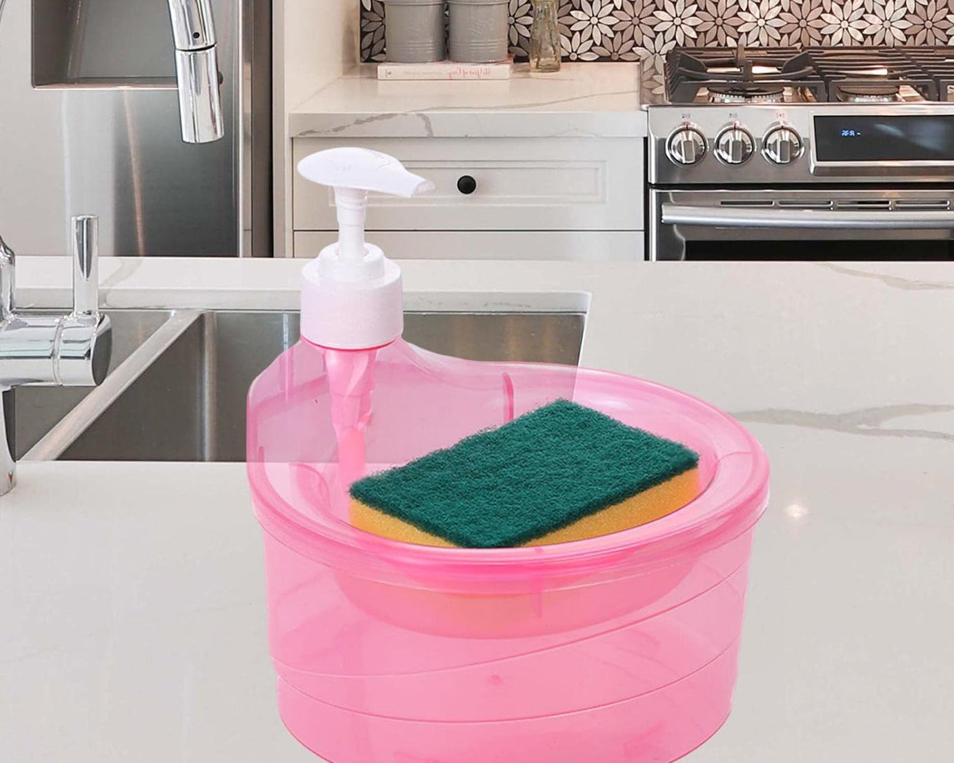 Double Layer Liquid soap Dispenser with Pump and Sponge, Practical for Hotel Sink Clear, Soap Dispensing Liquid Pump Bottle for Home,  Kitchen Rectangle ( 2 in 1 )