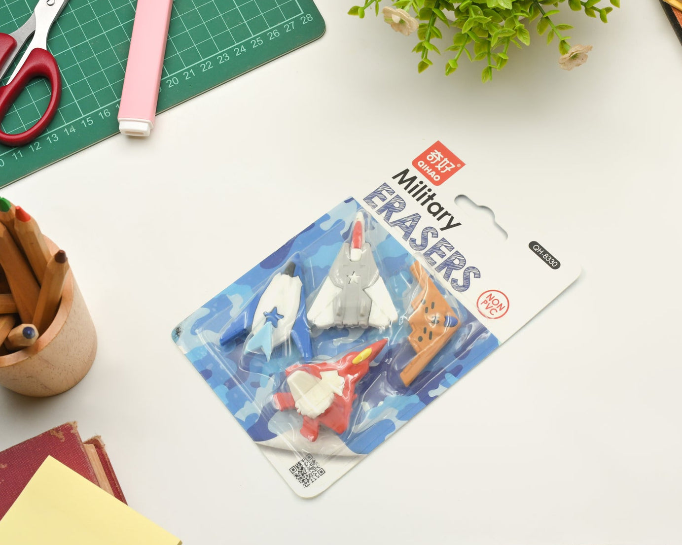 Fun Erasers for Kids: Gun & Plane Shapes (4-Pack, Gift Set)