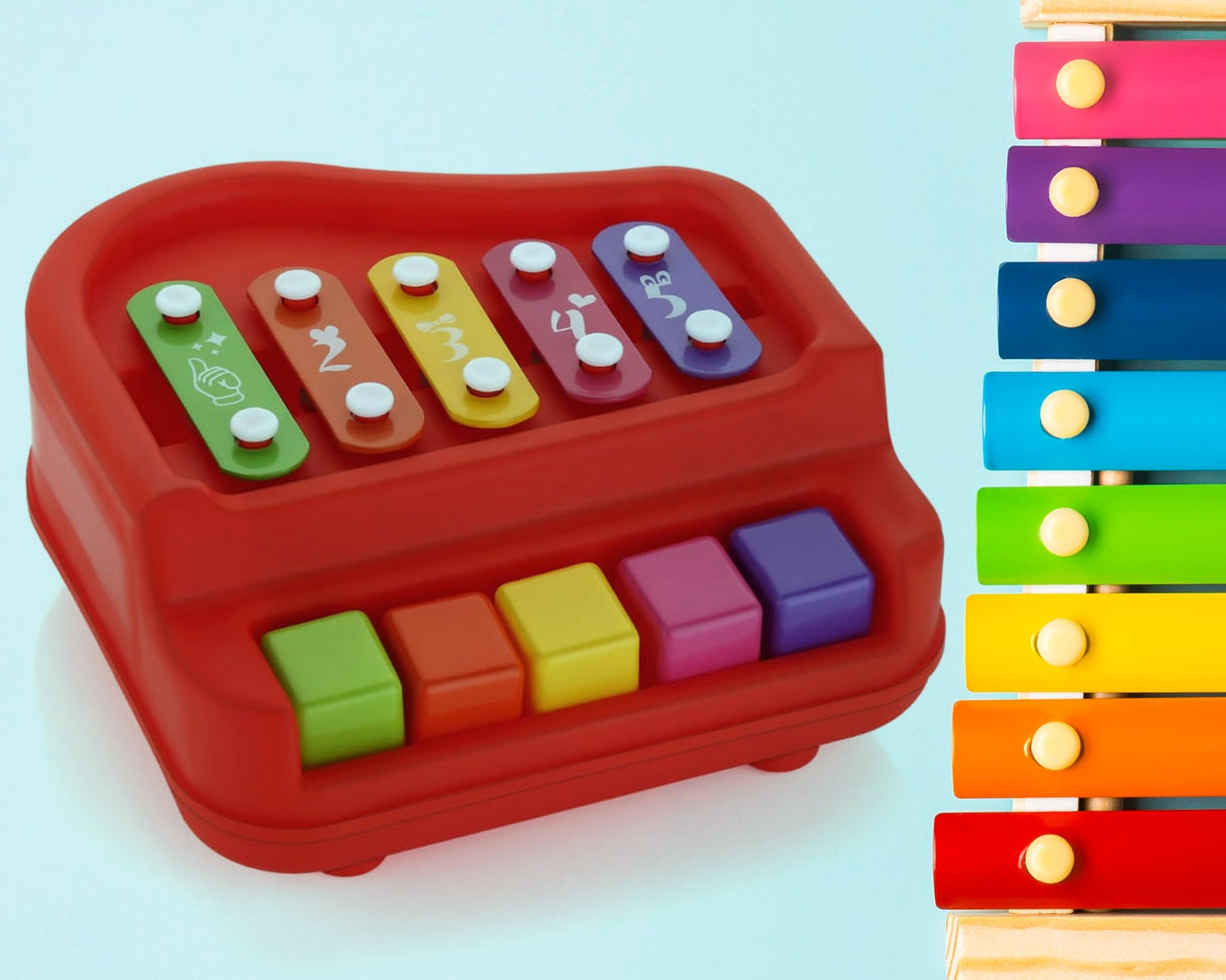 2 in 1 Baby Piano Xylophone Toy for Toddlers, 5 Multicolored Key Keyboard Xylophone Piano, Preschool Educational Musical Learning Instruments Toy for Baby Kids Girls Boys 3+ Years (1 Pc)