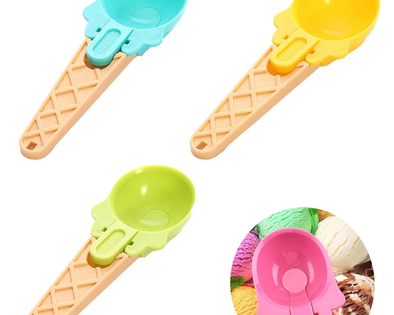 Ice Cream Spoons 2pcs Plastic Water Melon Scoopers with Trigger Dipper and Adults for Summer Party Ice Cream Scoop, Food Serving Spoon Kitchen Tools Ice Cream Digging Spoon Household Spoons Cupcake Spoons Aps Fruit Ball Player (2 Pc)