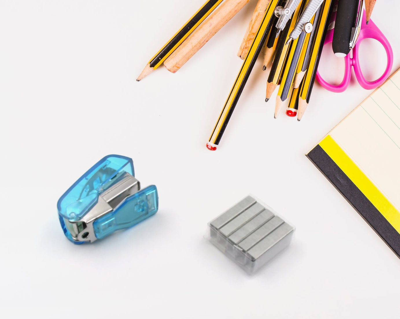 Mini Office Stationery Set -  Stapler, Scissors, Paper Clips, Tape Dispenser, Transparent Tape, And Staples