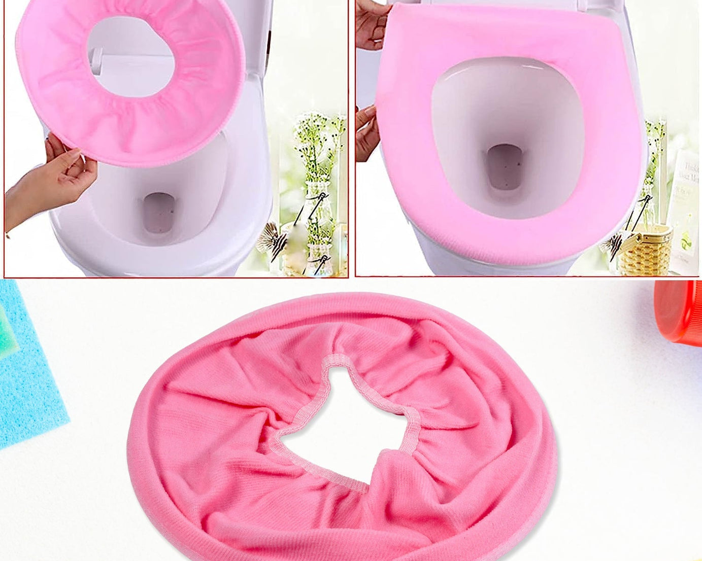 Bathroom Soft Thicker Warmer Stretchable Washable Cloth Toilet Seat Cover Pads (1pc)