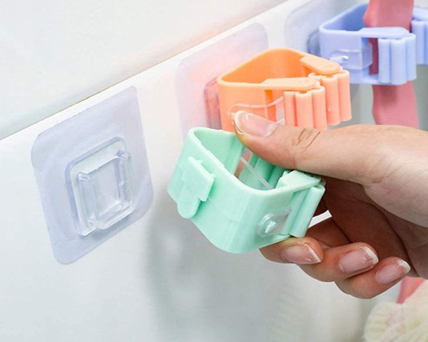 7458 Broom Holder Wall Mounted, Mop and Broom Holder Broom Organizer Grip Clips, No Drilling, Wall Mounted Storage Rack Storage & Organization for Kitchen, Bathroom, Garden (1 Pc)