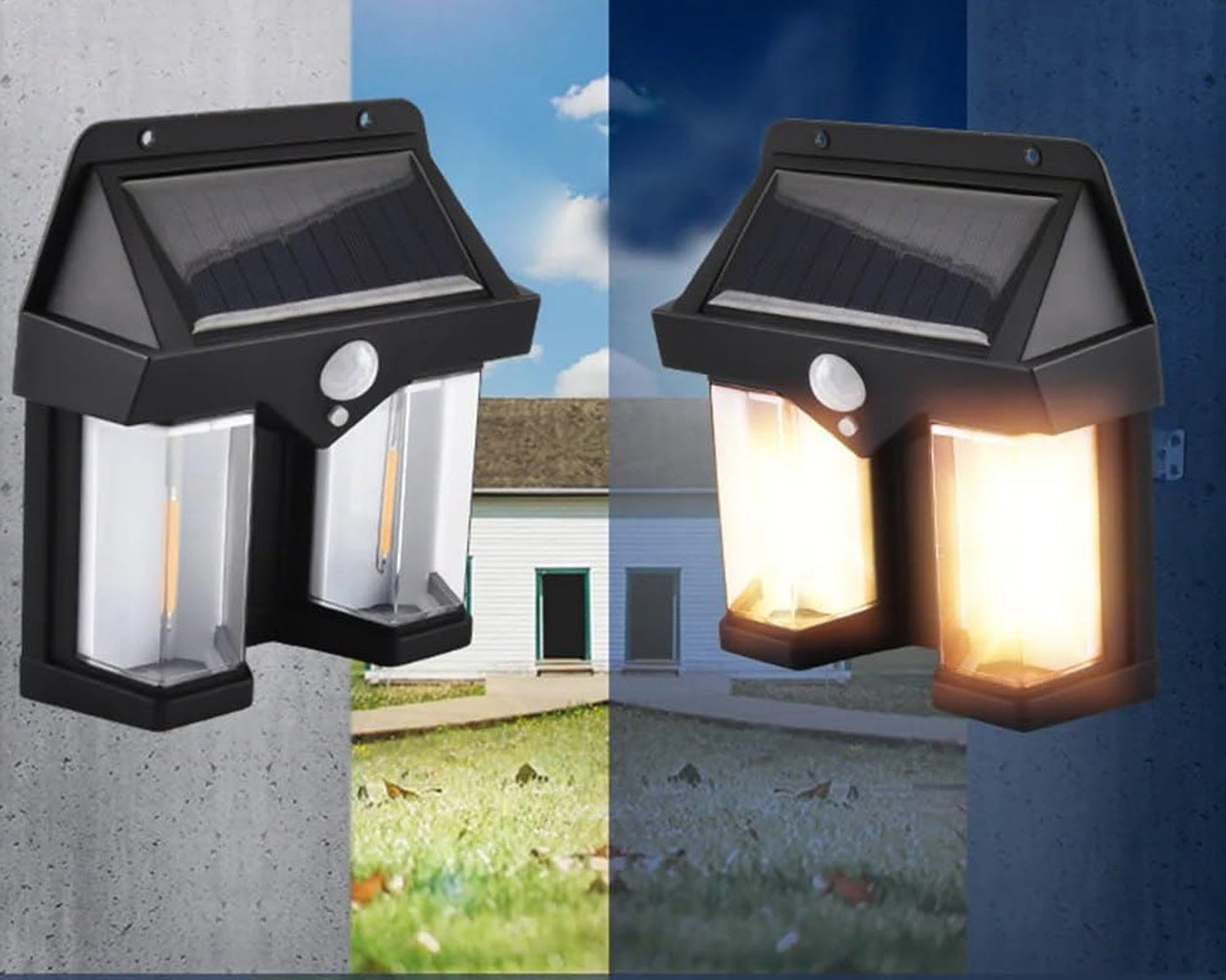 Outdoor Solar Wall Lamp Outdoor Waterproof High Quality Lamp Induction Garden Lamp Garden Villa Night Lamp Double Lamp Light (1 Pc)