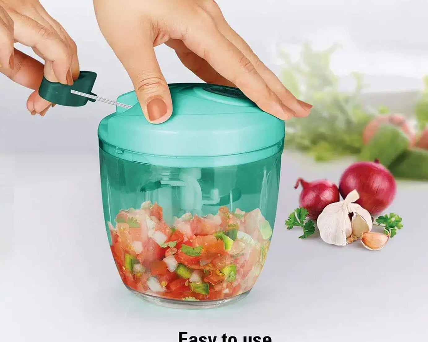 Compact 6 blade manual food chopper for easy use