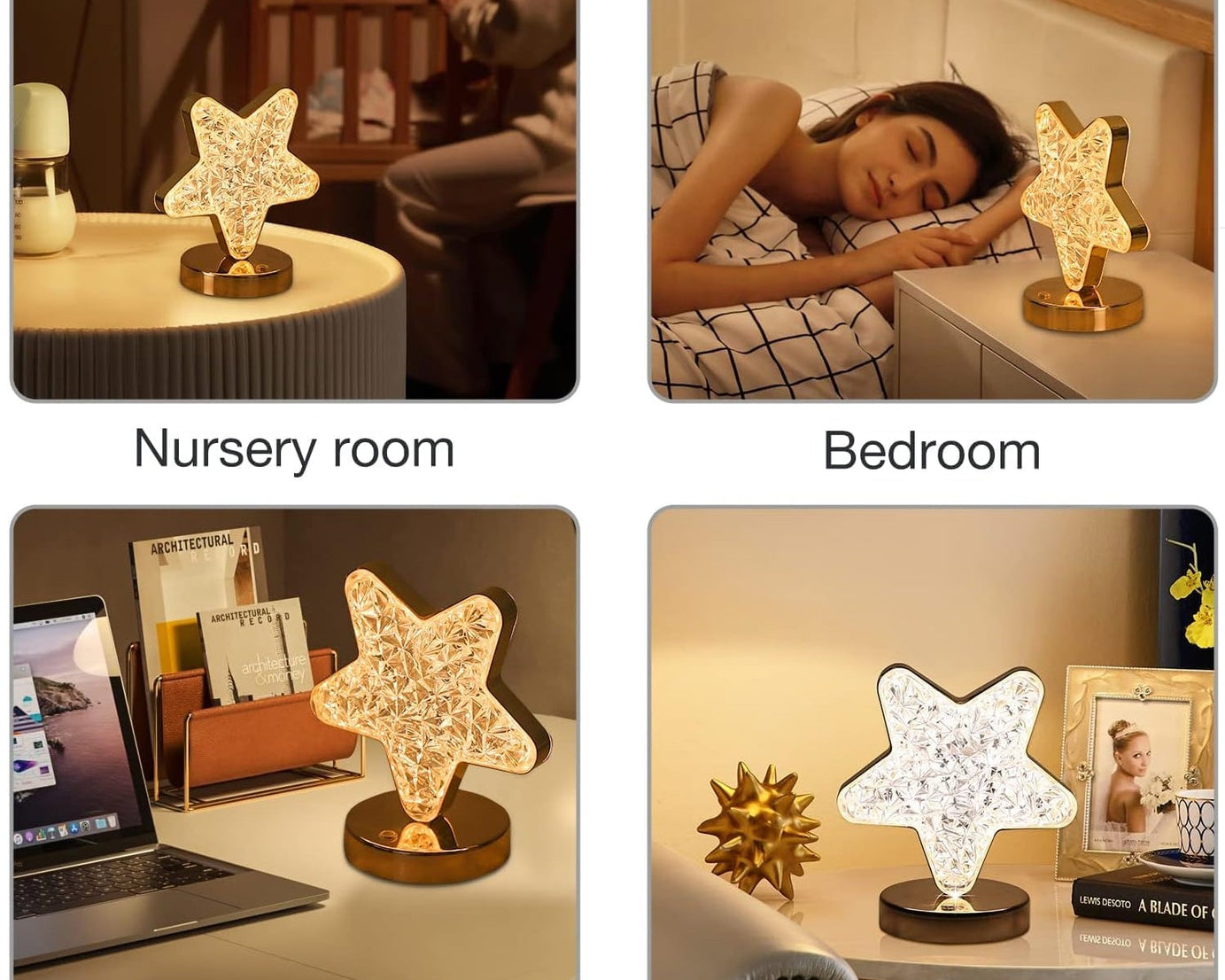 Star Shape Crystal Diamond Lamp Cordless Luxury Lamp with USB Rechargeable, 3-Way Dimmable & Touch Control Decorative Nightstand Lamp for Bedroom, Living Room, Party, Restaurant Decor (1 Pc )