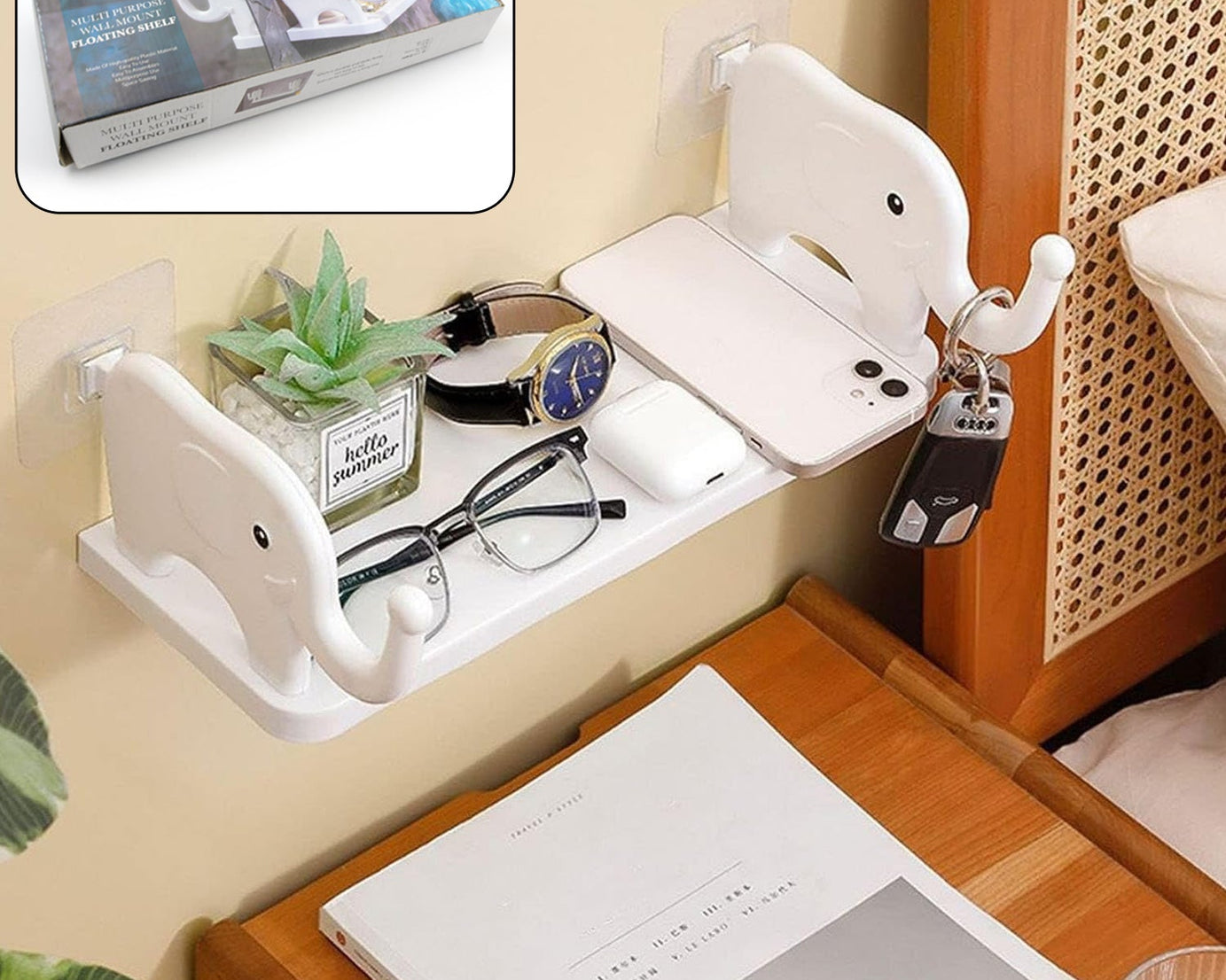 MULTIFUNCTIONAL  ELEPHANT SHAPED STORAGE SHELF, NO PUNCHING WALL MOUNTED MINI STORAGE RACK, CREATIVE CUTE ELEPHANT SHELF ORGANIZER FOR KITCHEN BATHROOM BEDROOM STUDY