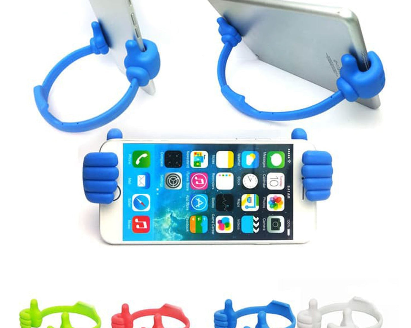 Hand-shaped phone stand for supporting mobile devices in offices and homes.