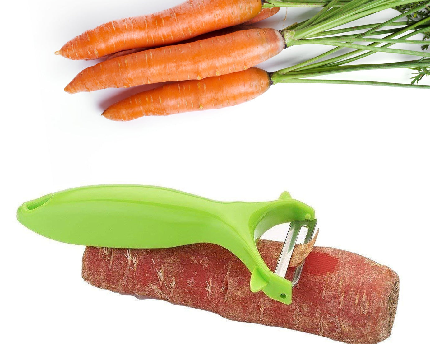 Versatile stainless steel peeler for easy and quick vegetable and fruit peeling tasks.
