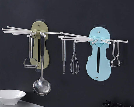 Plastic 7-in-1 Multifunction Retractable Wall-Mounted Pull-Out Hanger Rack Without Punching Hooks Up for Kitchen Bathroom
