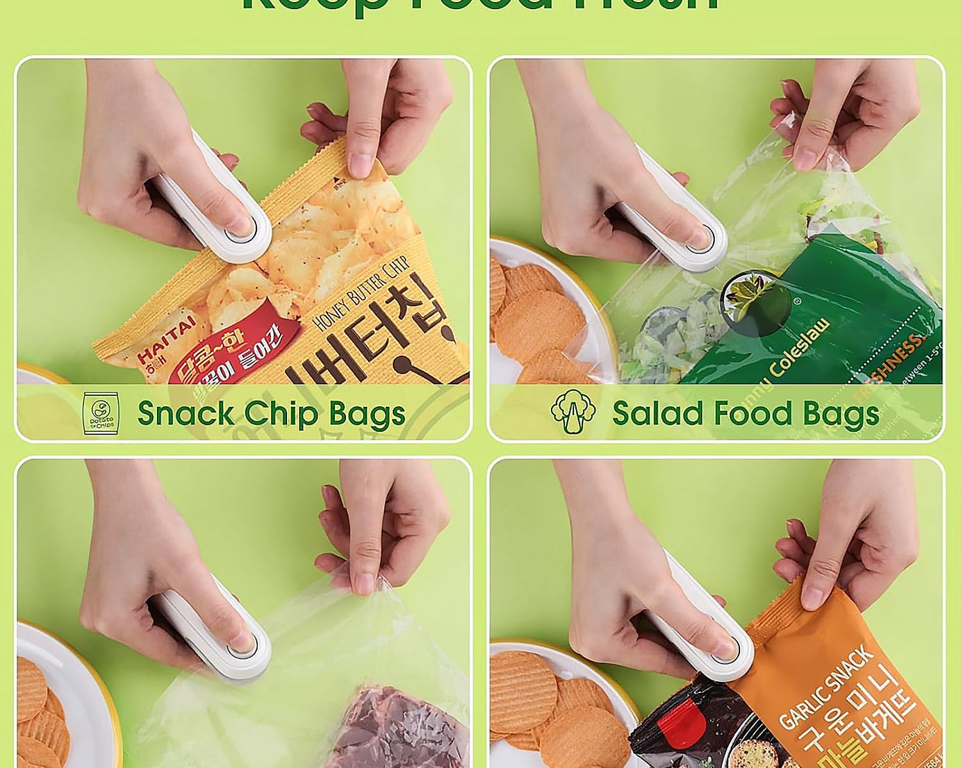 Mini Bag Sealer, 2 in 1 Seal & Cutter Heat Sealers, TYPE-C USB Charging Portable Bag Reseller, Handle Food Sealer, Sealing Machine for Food Storage Plastic Bags Snacks Keep Food Fresh