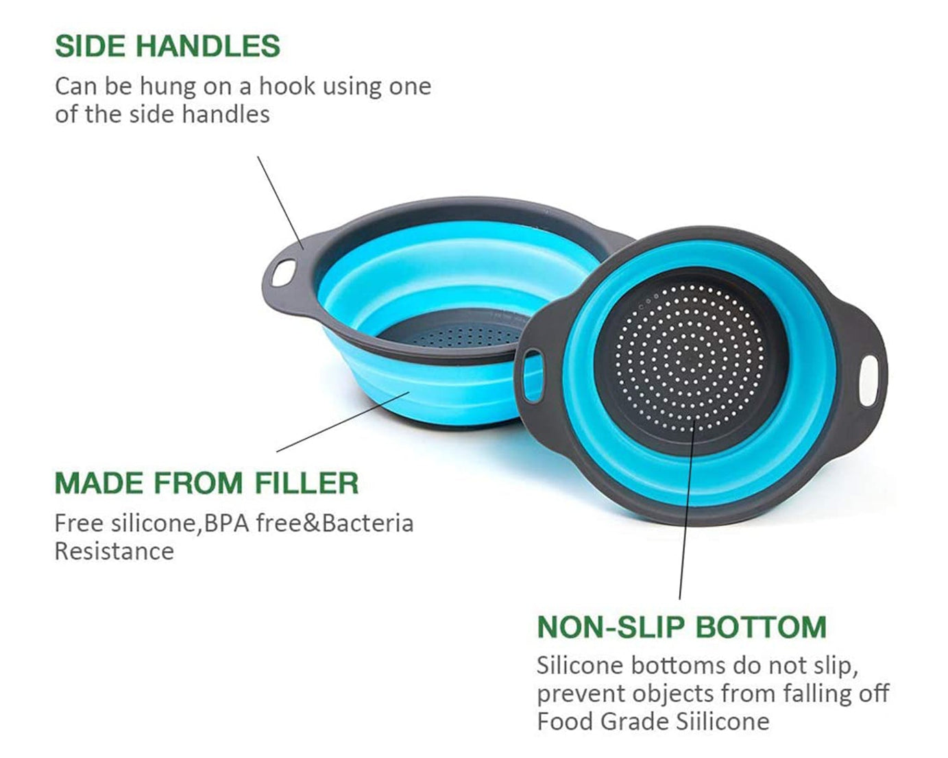 Flexible silicone kitchen strainer