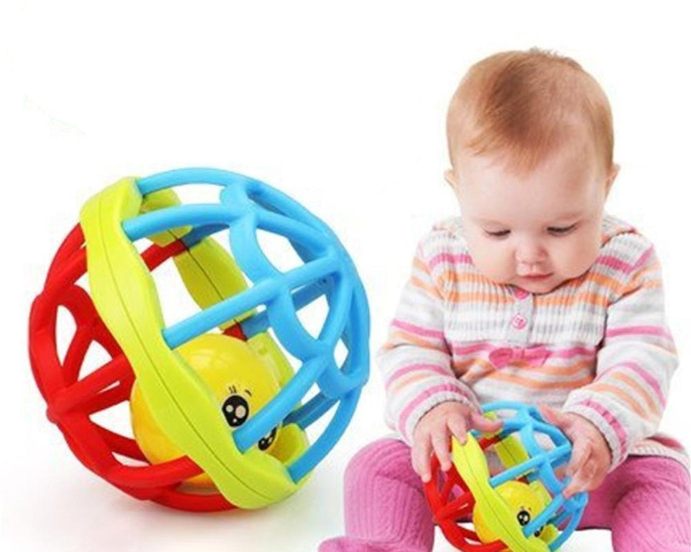 Three-piece set of baby rattles designed for interactive play and motor skill development.