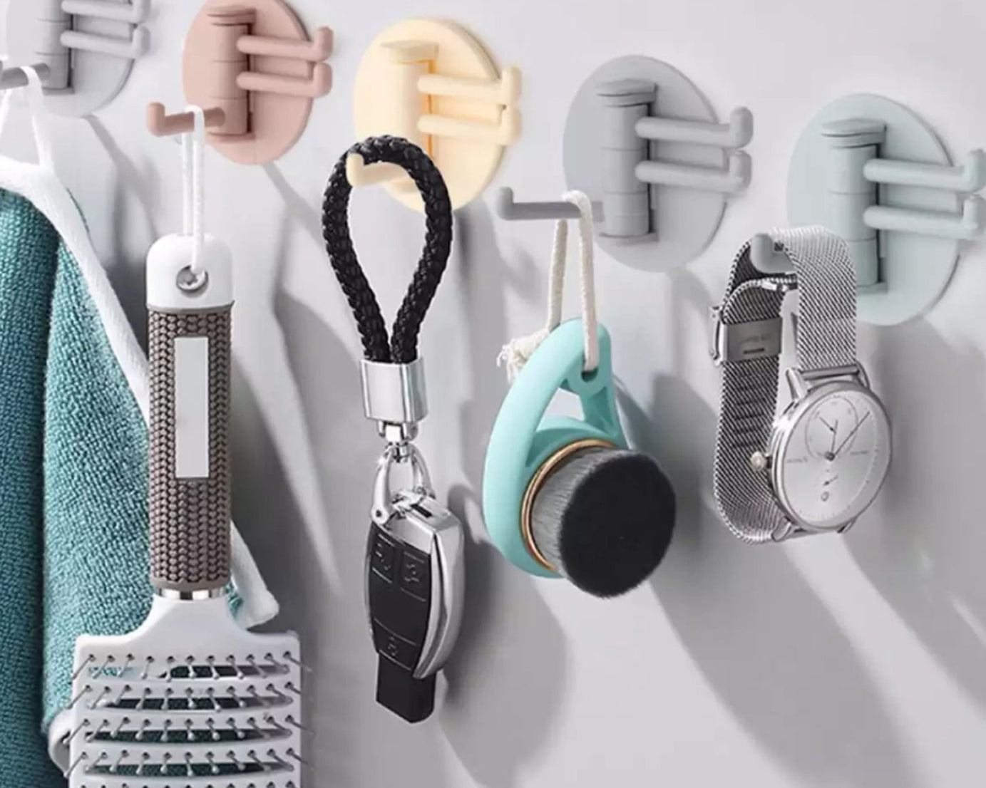 Sticky Hook Household Strong Punch-Free Hook, 180°Foldable Multi-Function Rotatable Hook with 3 Hooks, Suitable for Bathroom, Kitchen, Office (1 Pc)