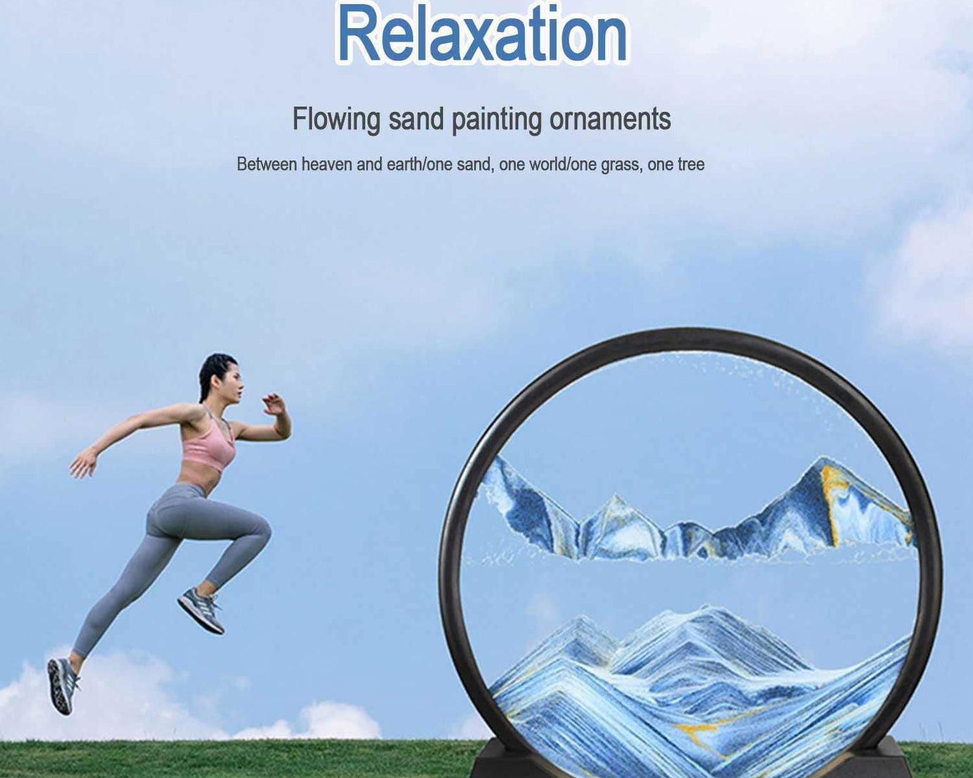 Moving Sand Art Picture Decor, 3D Deep Sea Sandscape Liquid Motion, Round Glass Frame Display Flowing Sand Relaxing Gift for Kids Adults Painting Artistic Sandscape for Home, Office, Ornament Desktop Art Bookshelves Decoration (1 Pc )