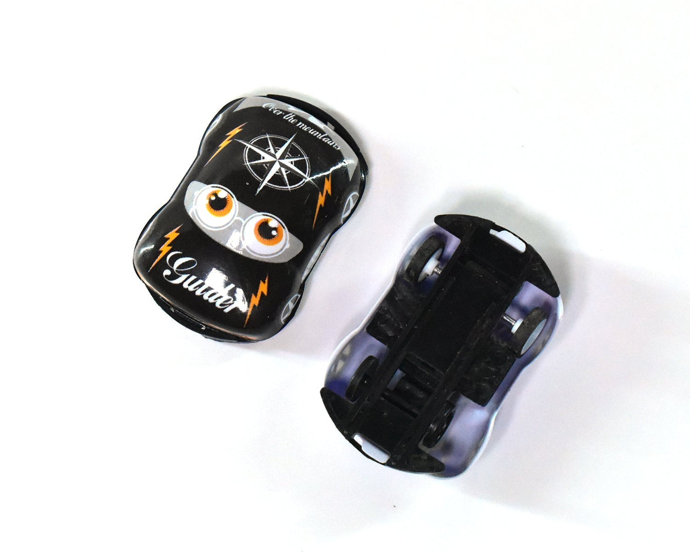 Mini pull back cars arranged for children’s play, featuring various colors.