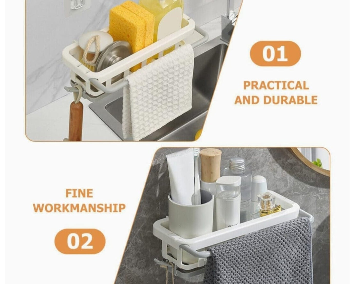 Multipurpose Platic Hanging Drain Rack Retractable Sponge Storage Hanging Rack With Adhesive Hook for Kitchen and Bathroom Dishcloth Holders Basket Drying Tray Organizer