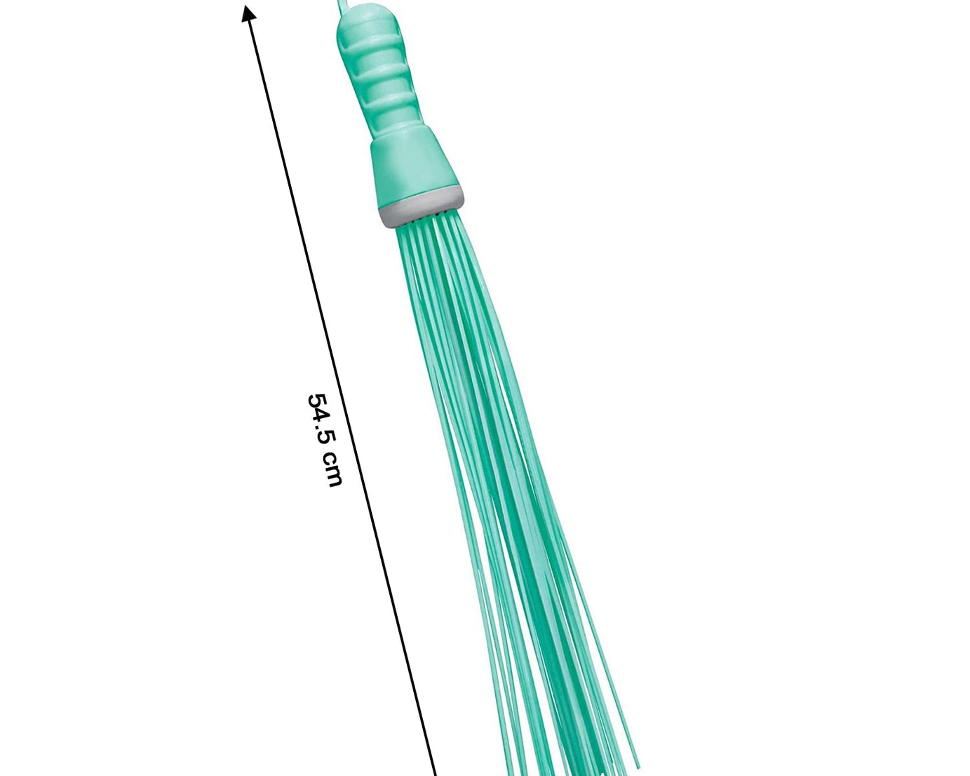 Plastic broom for cleaning, showing bristles and handle