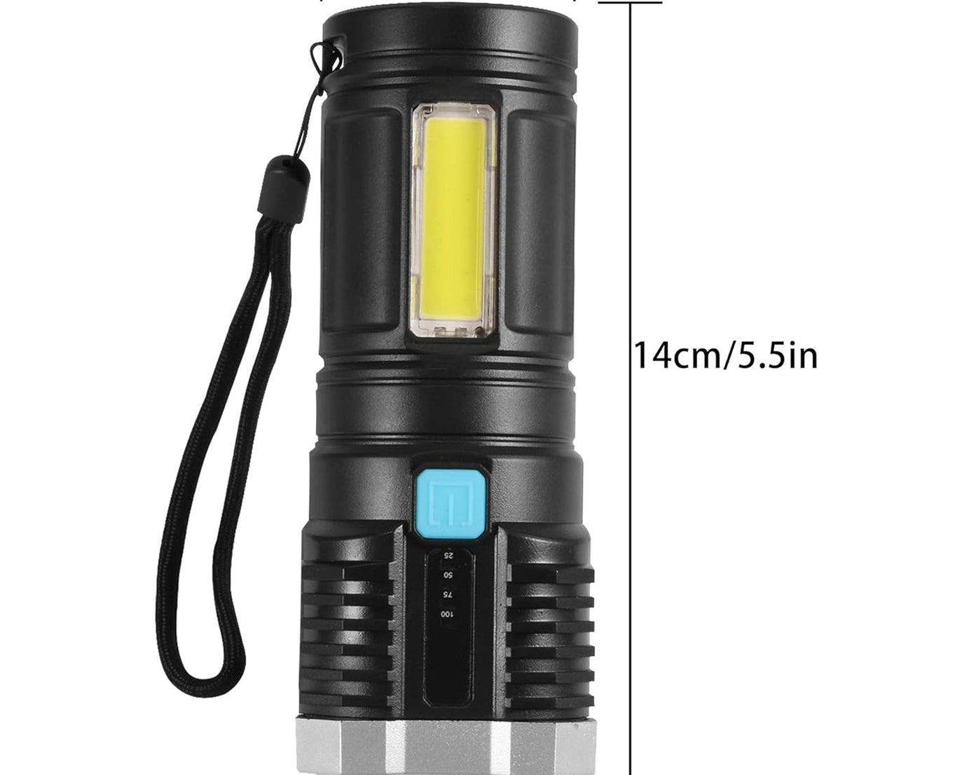 Multifunctional Strong 4 LED Torch Light, Portable Rechargeable Flashlight Long Distance Beam Range 800 Lumens COB Light 4 Mode Emergency for Hiking, Walking, Camping (4 LED Torch)