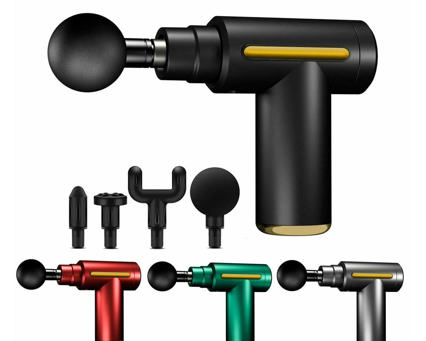 Deep tissue percussion massager with ergonomic handle for pain relief.