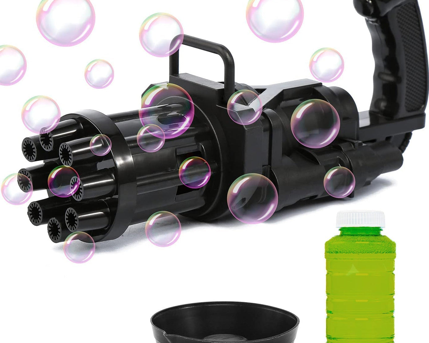 Battery-operated bubble gun with multiple holes for bubbles