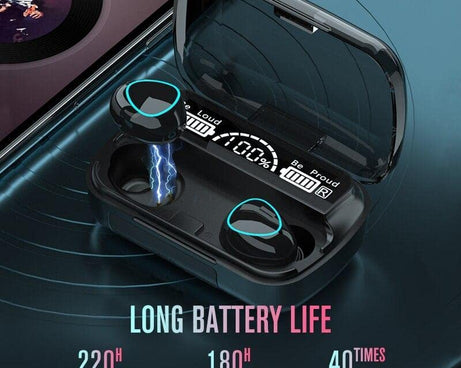 Bluetooth earbuds on desk