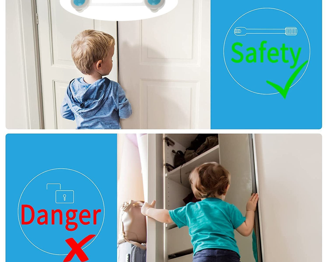 Baby safety strap lock, one piece, reliable.