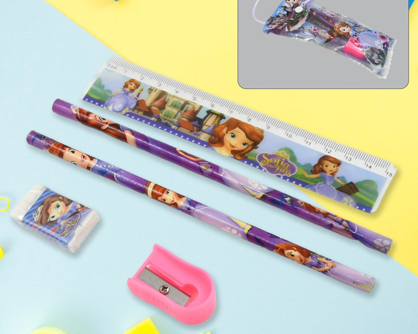 5 in 1 Mix Stationery Gift Set for Kids, Stationary Set Including 2 Pencil, Ruler, Rubber, Pencil Sharpener, School, Office Product Gift (5 Pcs Set)