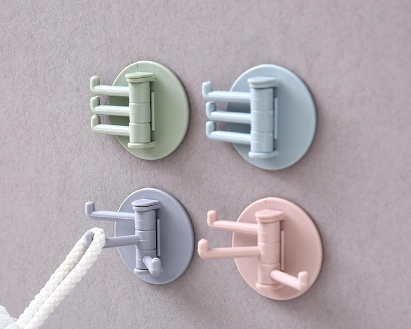 Sticky Hook Household Strong Punch-Free Hook, 180°Foldable Multi-Function Rotatable Hook with 3 Hooks, Suitable for Bathroom, Kitchen, Office (1 Pc)