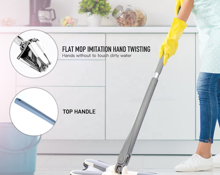 Hands-free squeeze mop with microfiber pad