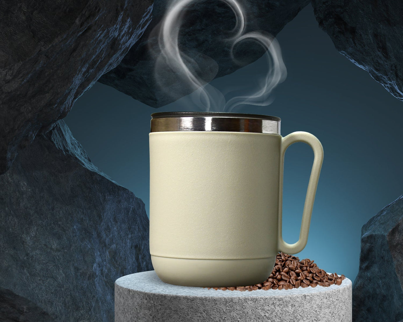 Premium stainless steel coffee mug with heat-resistant lid