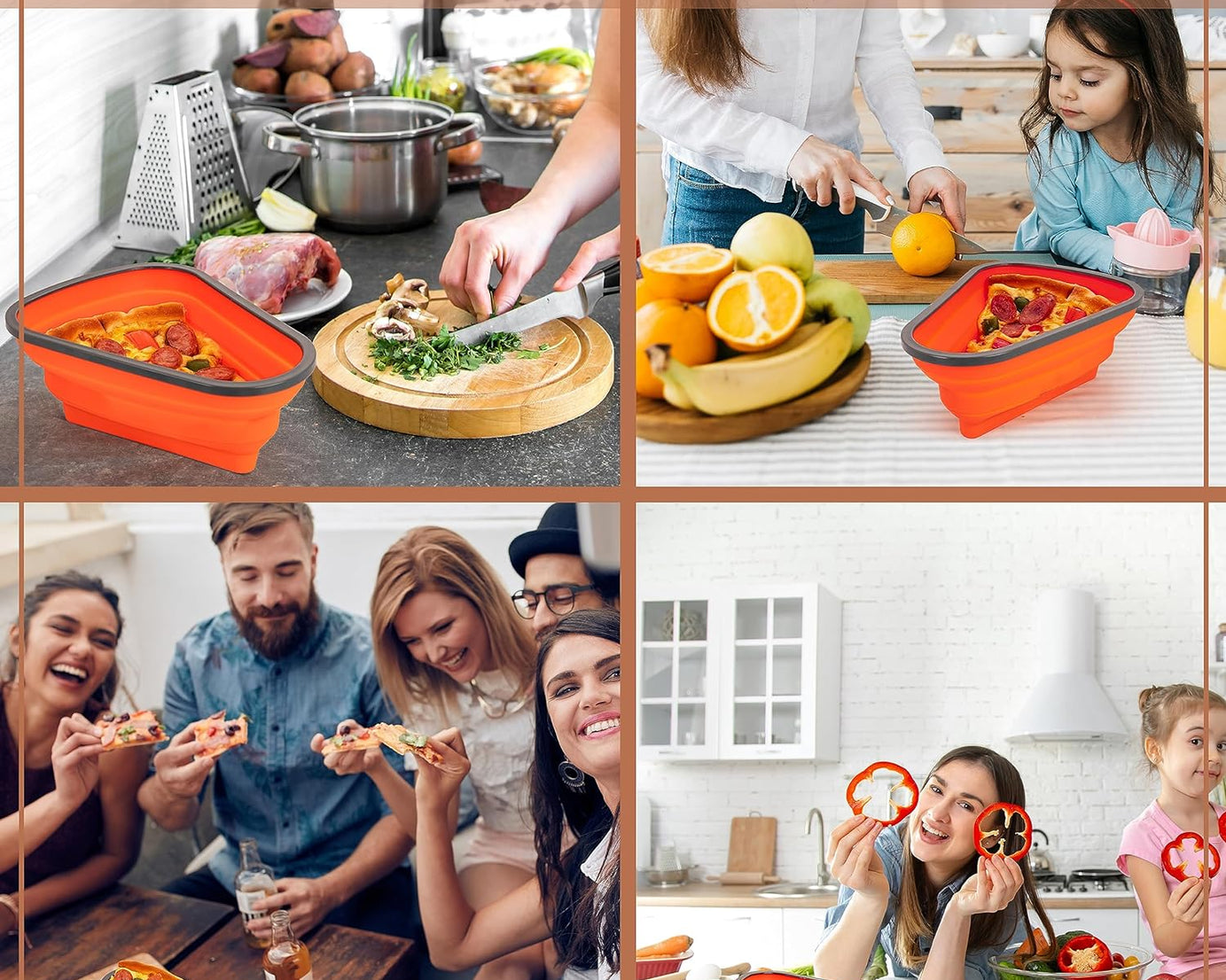 Reusable Pizza Storage Containers with 5 Microwavable Serving Trays, Silicone Container Expandable & Adjustable for Packing Pizza at home / outdoor