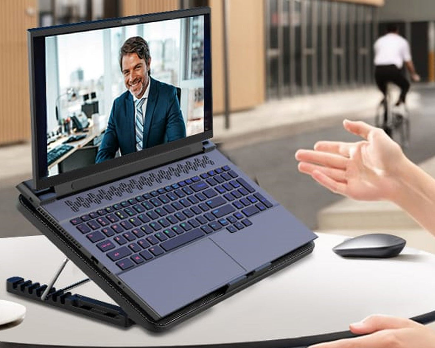 Laptop Cooler Cooling Pad with 2 Quiet Led Fans, Dual USB Ports, Portable Ultra Slim USB Powered 7 Heights Adjustable Laptop Stand for Gaming Laptop