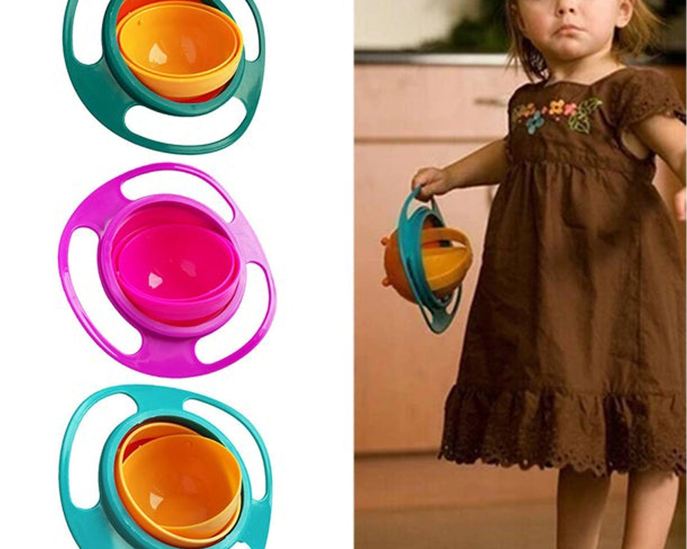 Durable rotating bowl designed for toddlers, helping to keep mealtimes tidy.