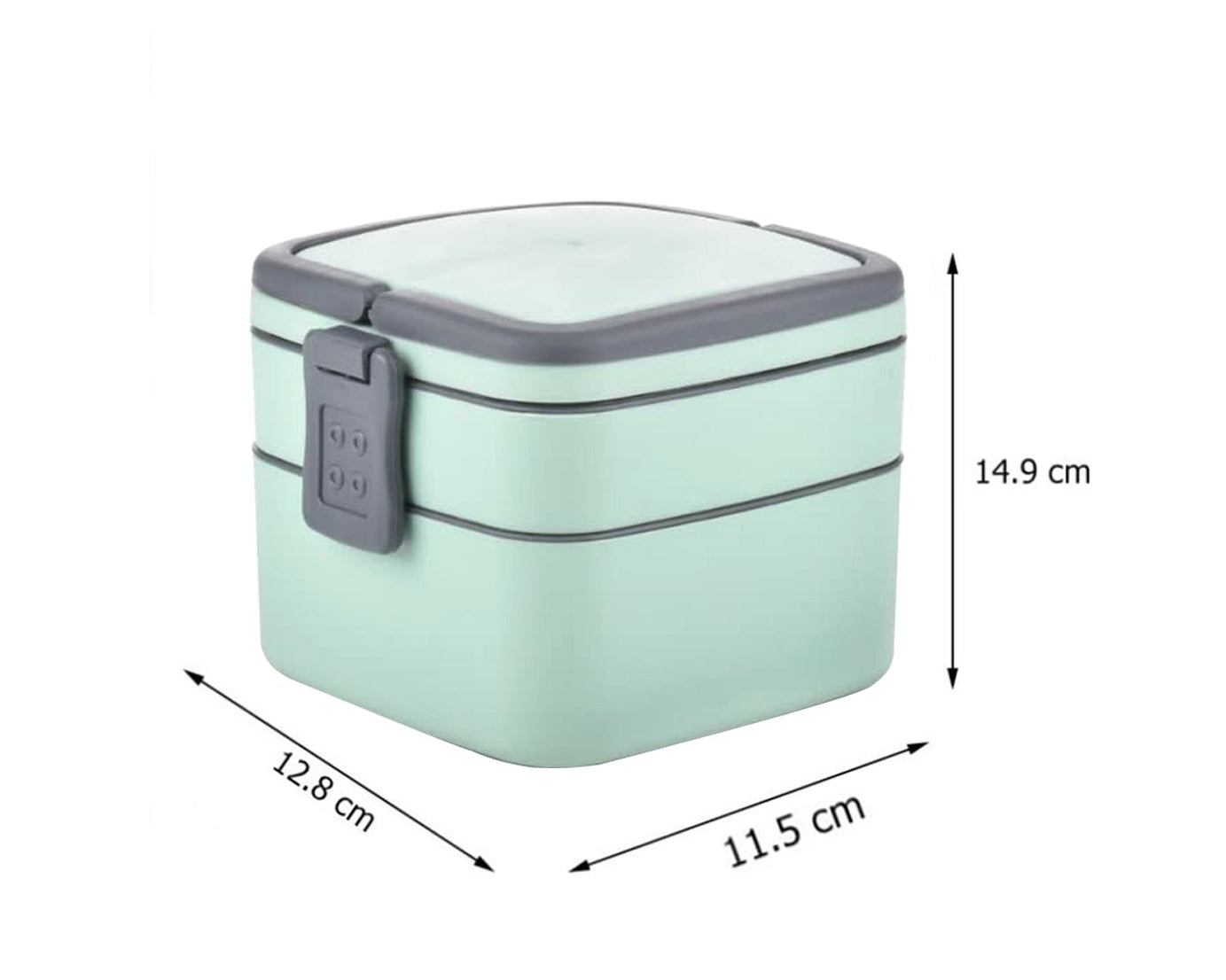 Bento lunch box with green double layers and handle