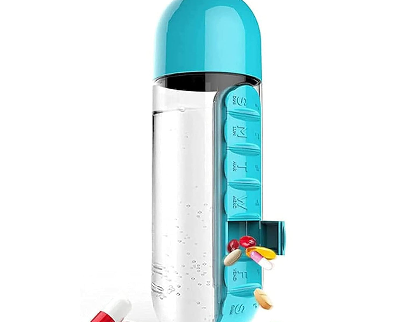 Pill & Vitamin Bottle, Water Bottle Multi Functional Use for Traveling & Outdoor Use Water Bottle, Travelling kit, Summer Special Bottle (600 Ml /  Mix Color )