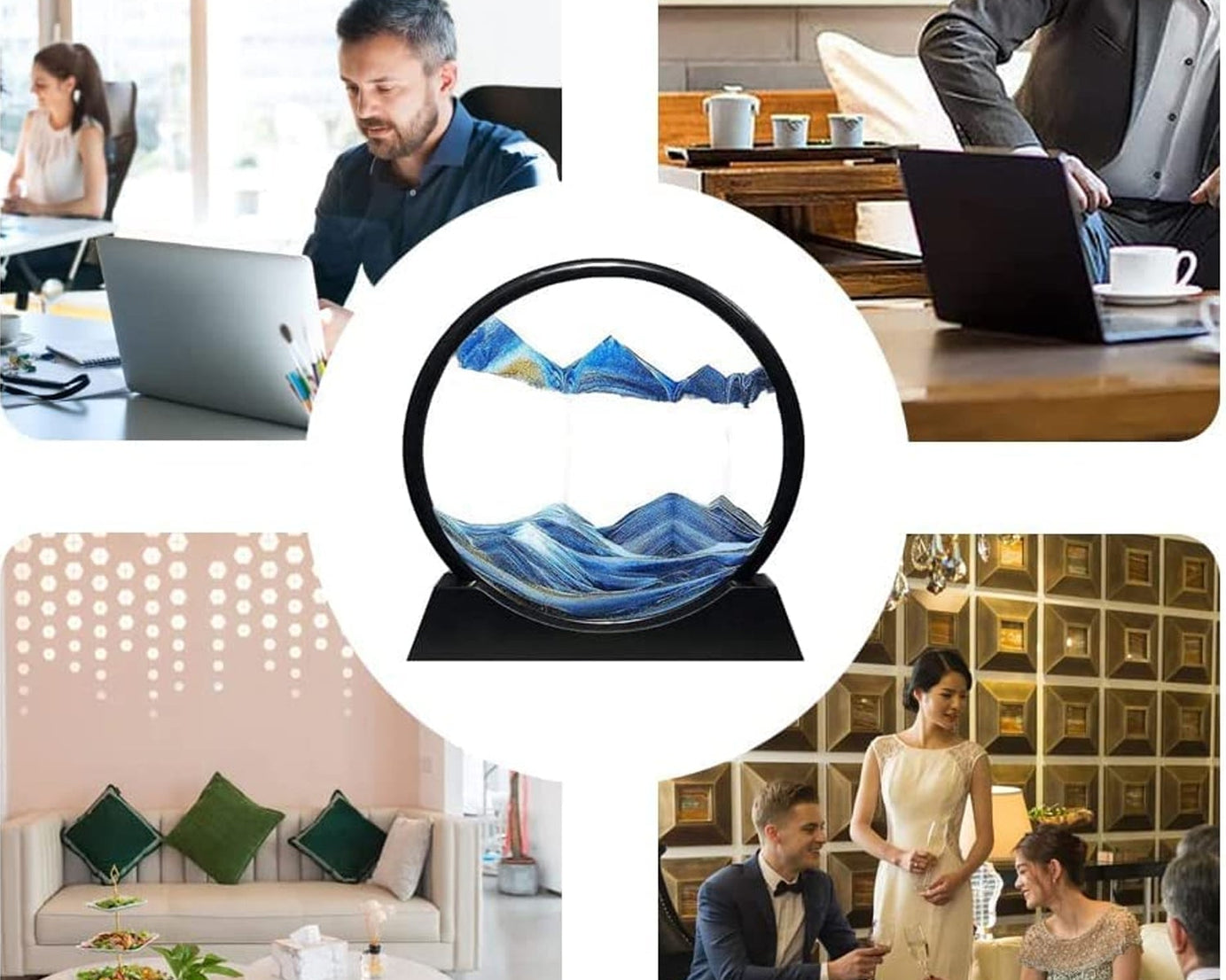 Moving Sand Art Picture Decor, 3D Deep Sea Sandscape Liquid Motion, Round Glass Frame Display Flowing Sand Relaxing Gift for Kids Adults Painting Artistic Sandscape for Home, Office, Ornament Desktop Art Bookshelves Decoration (1 Pc )