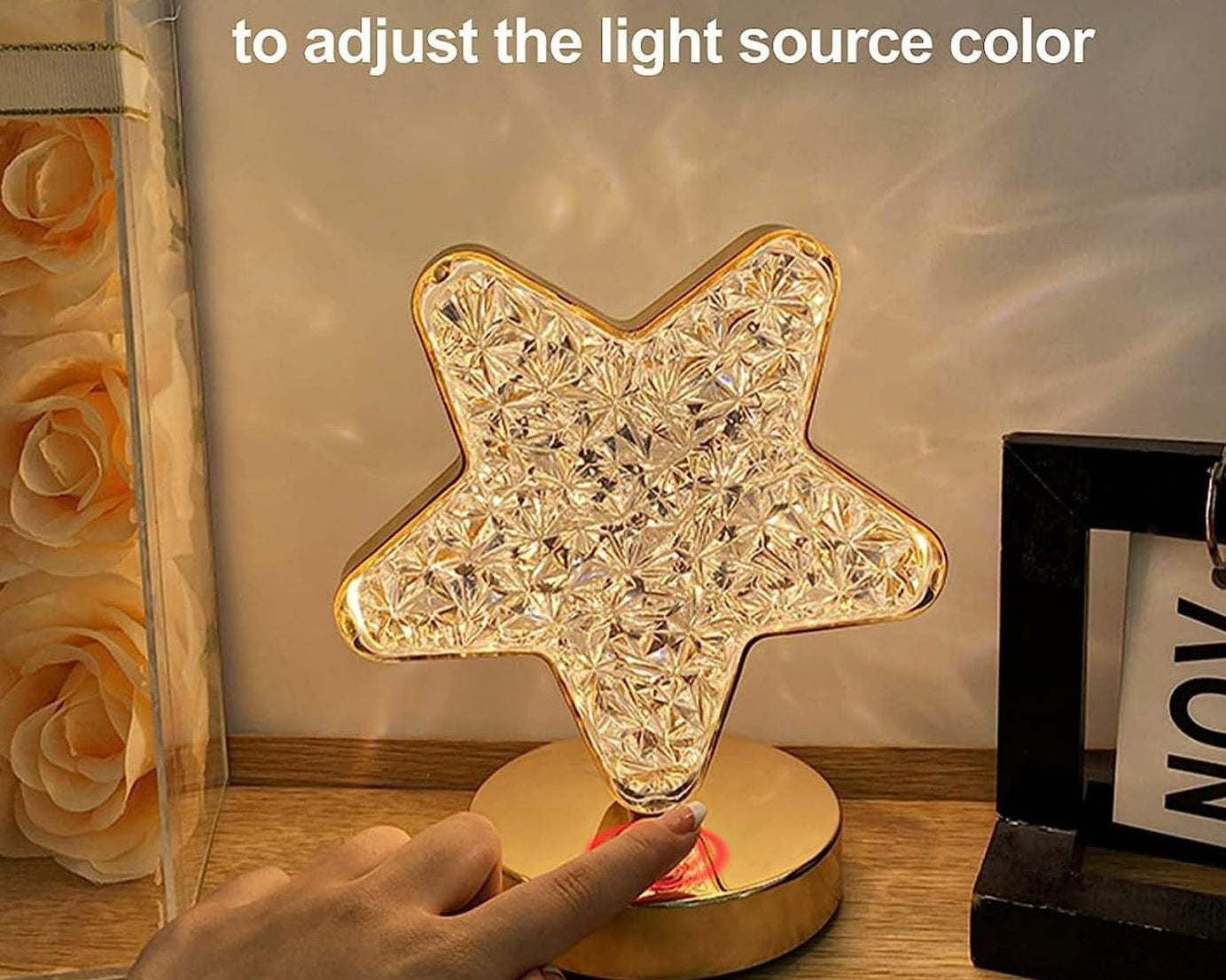 Star Shape Crystal Diamond Lamp Cordless Luxury Lamp with USB Rechargeable, 3-Way Dimmable & Touch Control Decorative Nightstand Lamp for Bedroom, Living Room, Party, Restaurant Decor (1 Pc )