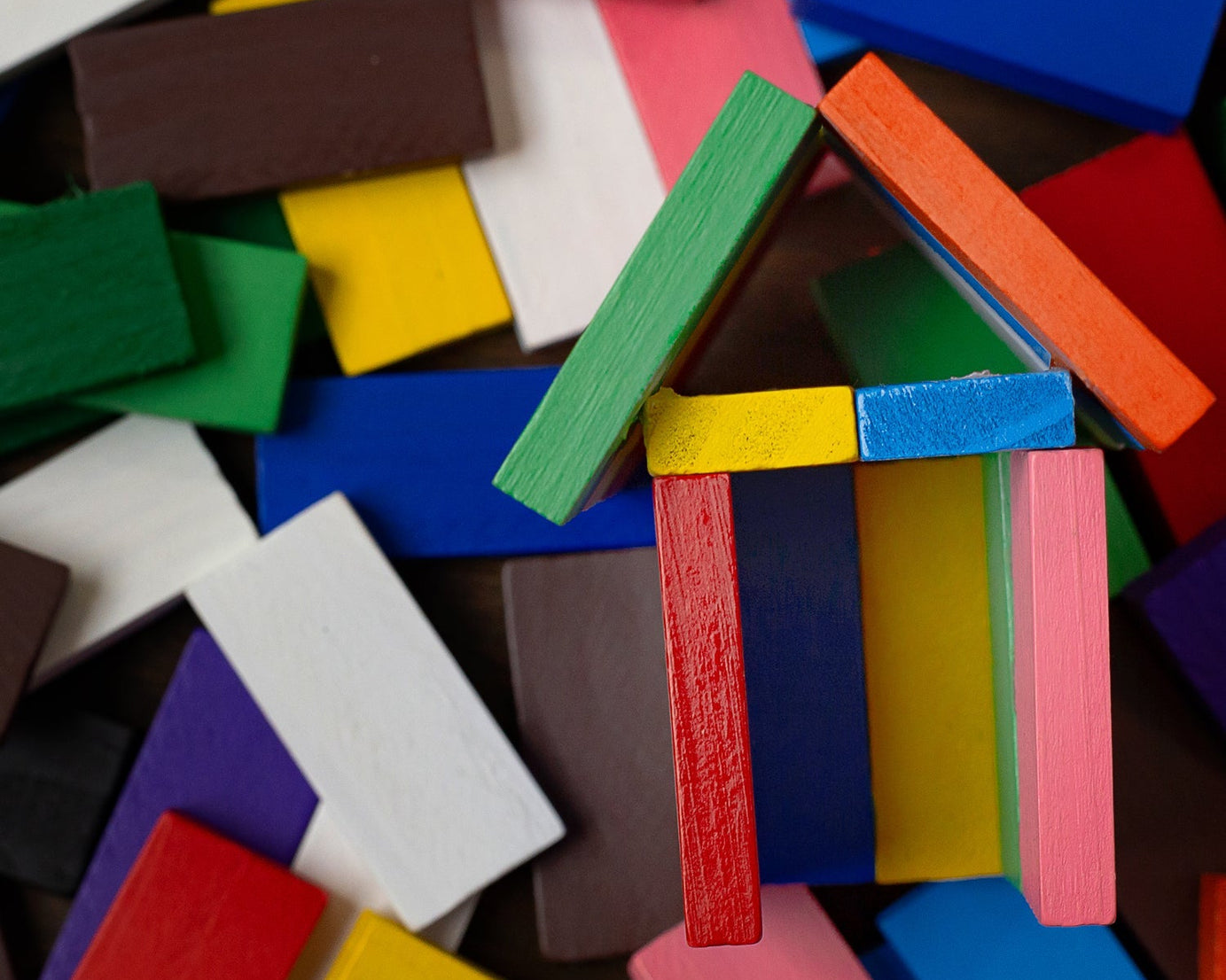Domino blocks arranged for game play