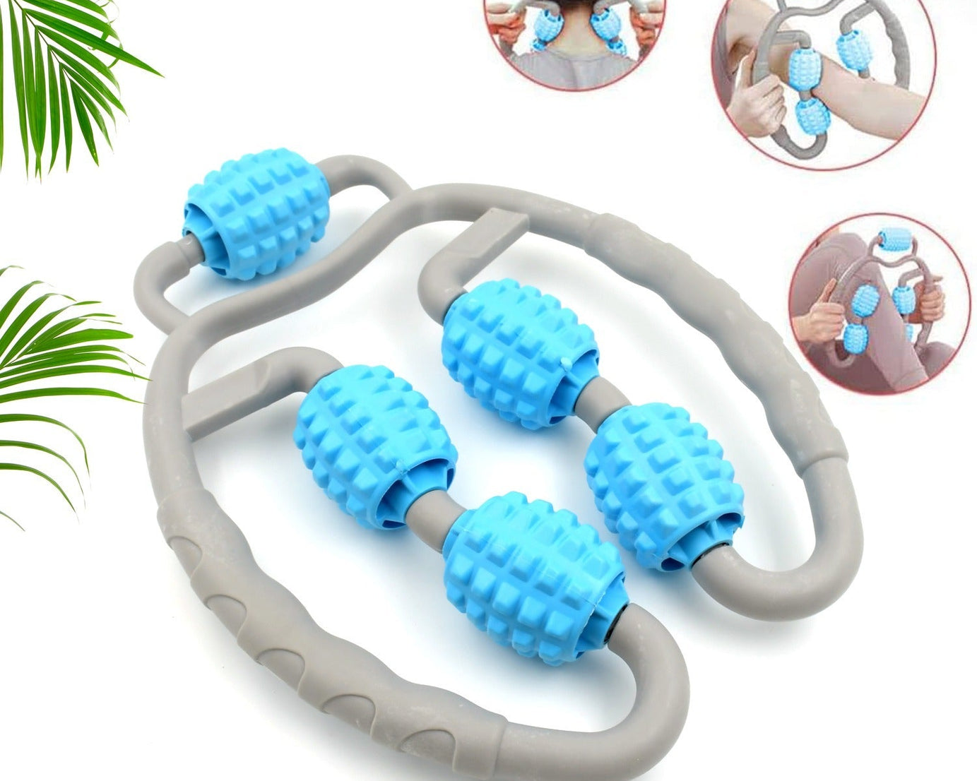 Muscle Massage Roller, 5 Wheels Relieve Soreness Leg Muscle Roller Fitness Roller Muscle Relaxer Massage Roller Ring Clip All Round Massaging Uniform Force Elastic PP Drop Shaped for Home Use (1 Pc)
