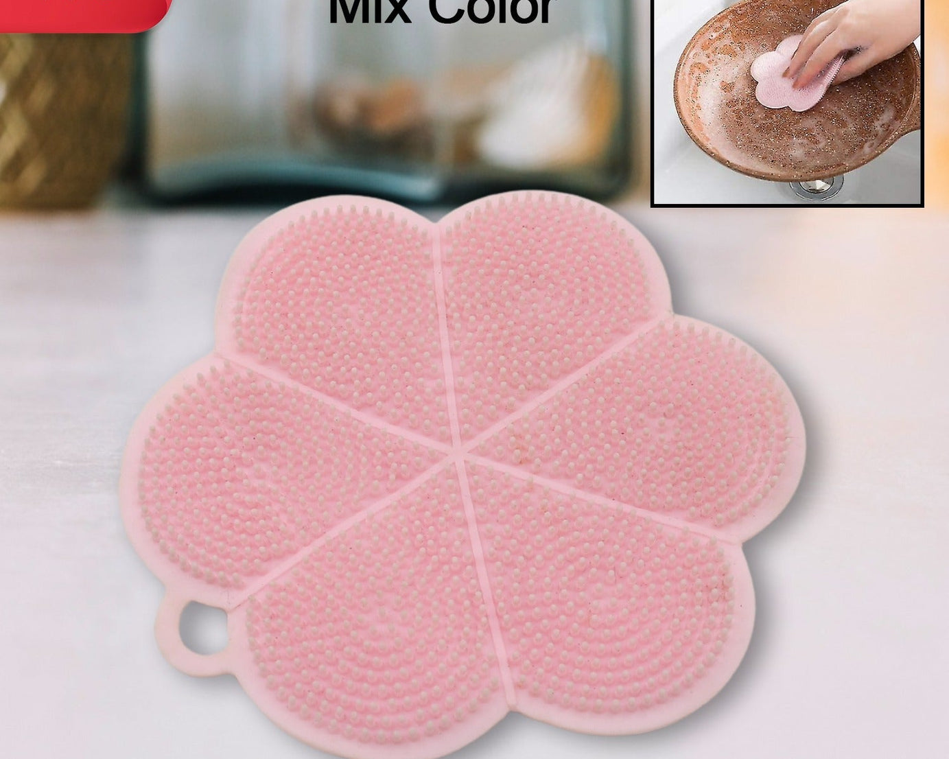 7215 Multifunction Silicone Sponge Dish Washing Kitchen Scrubber, Dishwashing Brush Silicone Kitchen Brush Flower Shape Cleaning Brushes for Home Restaurant Easy Cleaning Tool Heat-Resistant Mat Kitchen Home Gadgets (1 Pc)