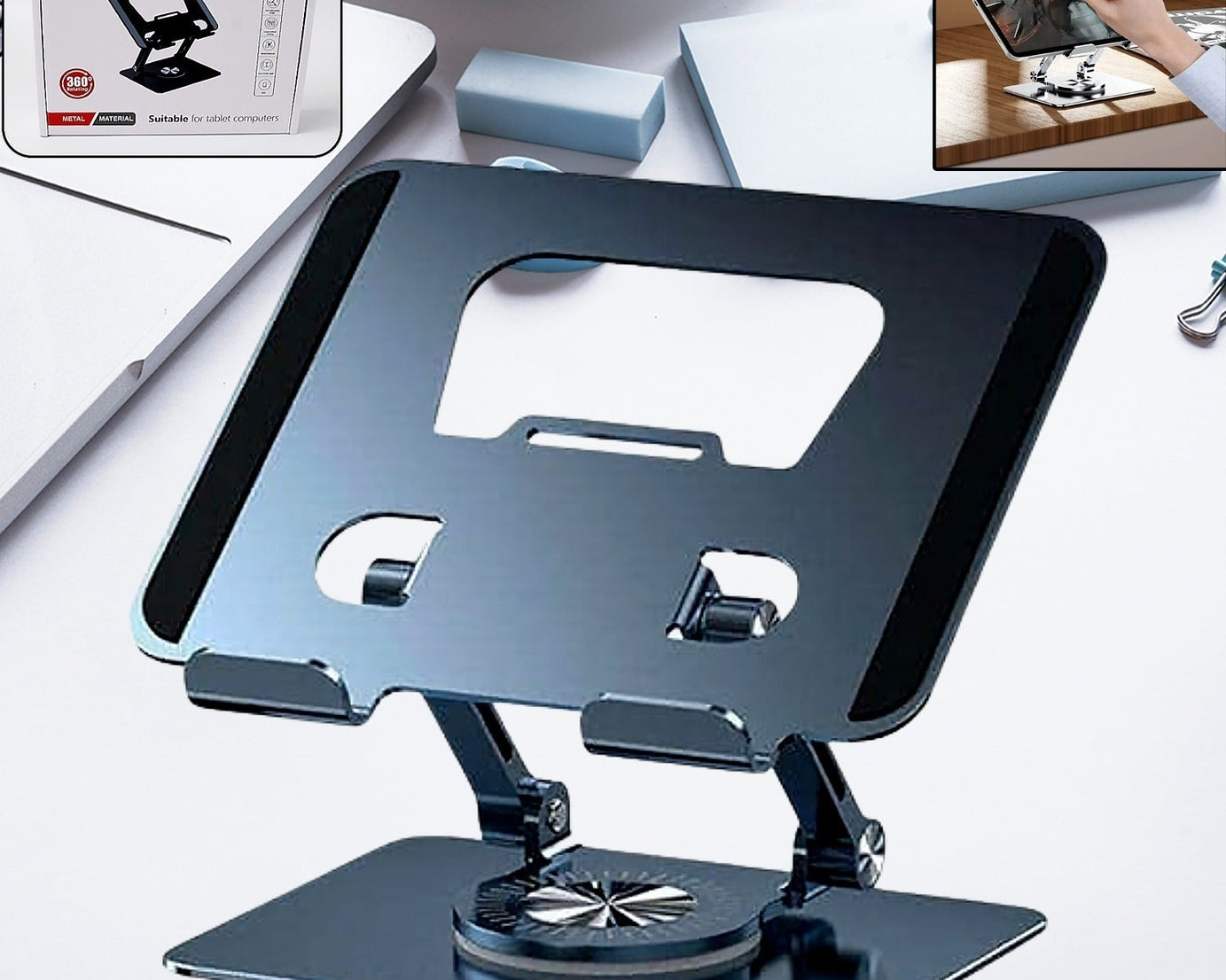 Aluminum Alloy 360°Rotating Bracket, Adjustable Laptop Stand, Portable Foldable Ergonomic Laptop Support